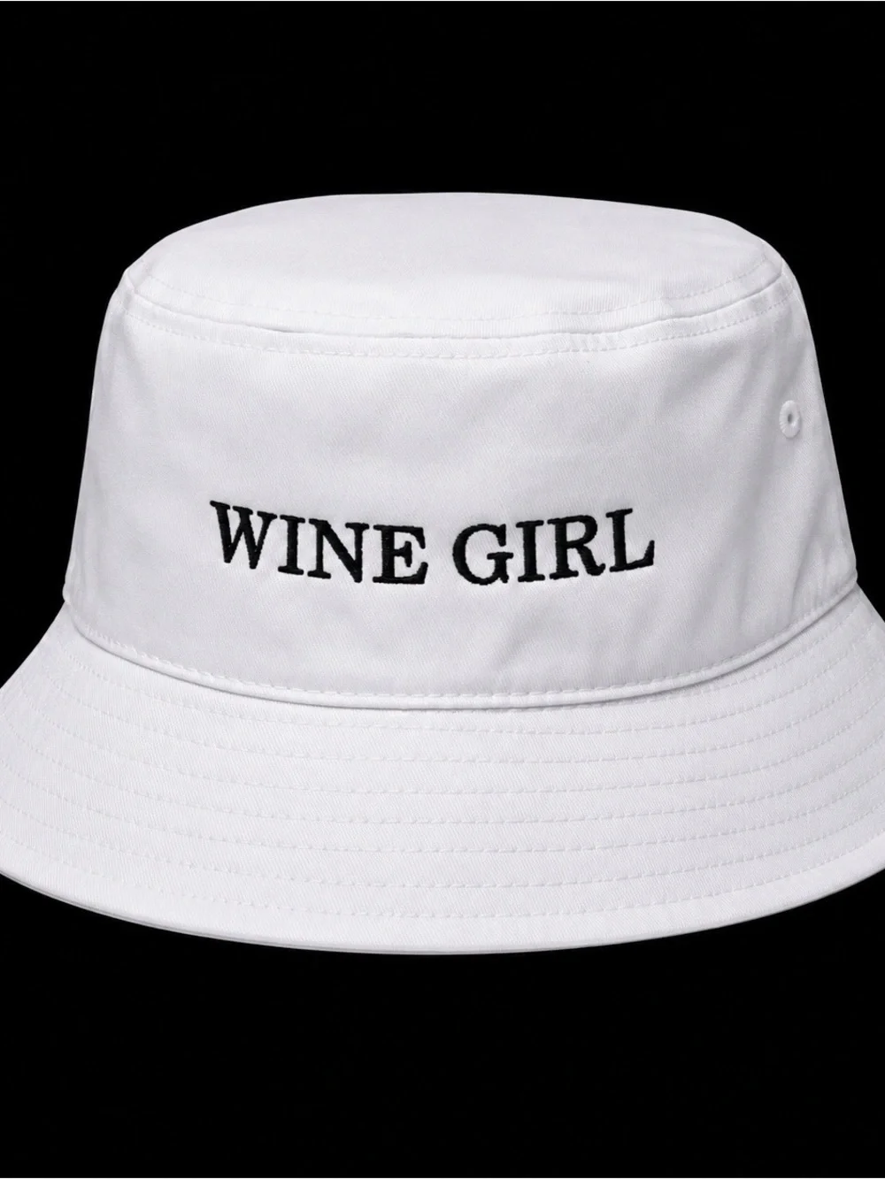 WINE GIRL White Embroidered Bucket Hat